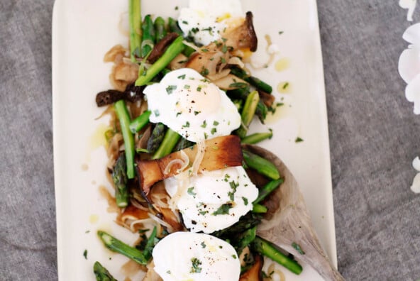 Asparagus and Mushroom Ragout With Poached Eggs