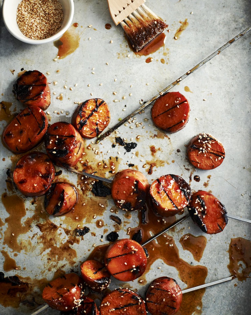 Yakitori-style grilled sweet potato_ served with french fries