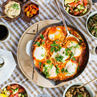 Amazing breakfast spread. Shukshuka is the best!