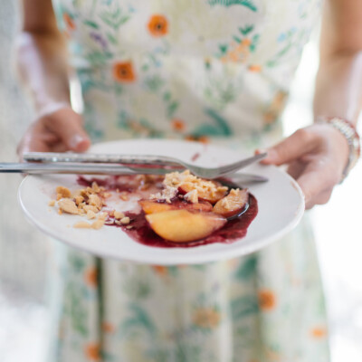 Griddled peaches with honey goat cheese and Texas summer syrup!