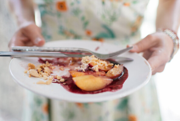 Griddled peaches with honey goat cheese and Texas summer syrup!