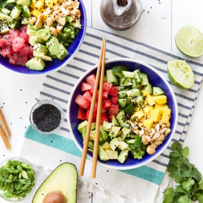 ahi tuna and watermelon poké bowls