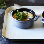 Baked Eggs with Heirloom Tomatoes, Herbs & Feta - gluten free!