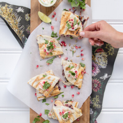 Fall Quesadillas with Apple, Raddichio, & Pomegranate