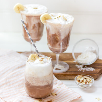 layered chocolate banana date shake