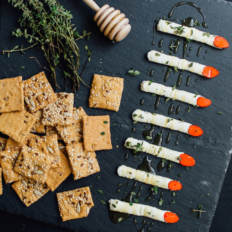 creepy boursin cheese witch fingers appetizer for halloween
