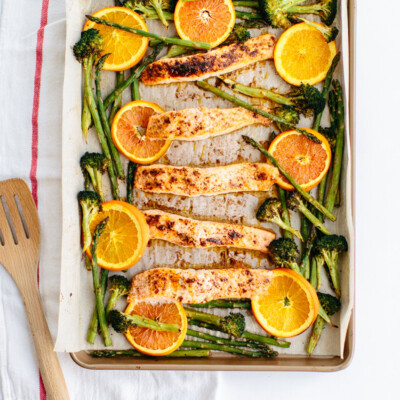 Sheet-Pan Roasted Chili-Orange Salmon with Garlic & Green Veggies