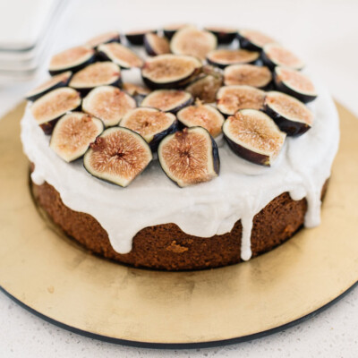 honey spice cake with coconut cream and figs