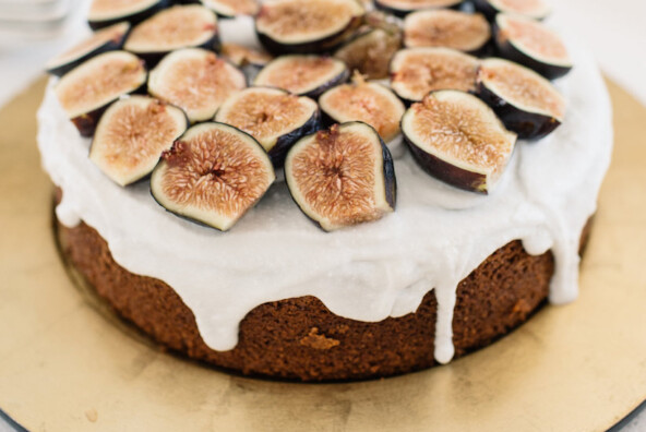 honey spice cake with coconut cream and figs