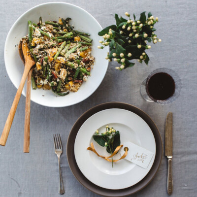 Asparagus, Quinoa, & Rice Salad with Goat Cheese & Maple-Tahini Dressing // Love this Vegetarian Thanksgiving Side Dish!