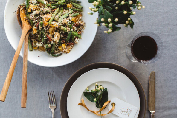 Asparagus, Quinoa, & Rice Salad with Goat Cheese & Maple-Tahini Dressing // Love this Vegetarian Thanksgiving Side Dish!