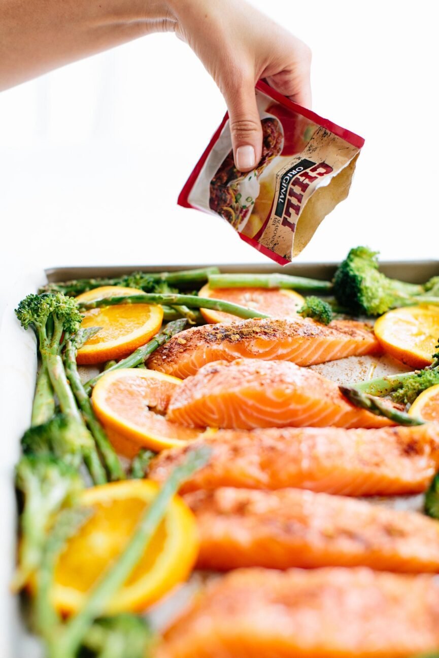seasoning sheet pan roasted chili orange salmon