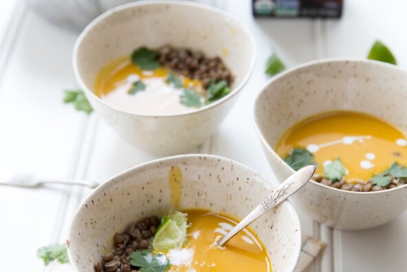 creamy pumpkin soup with curry and lentils
