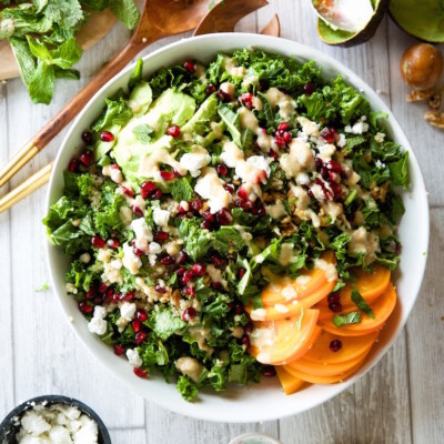 kale, persimmon, & pomegranate salad