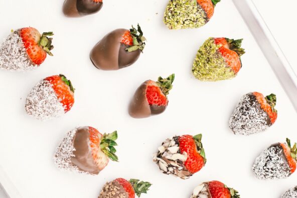 chocolate covered strawberries on tray