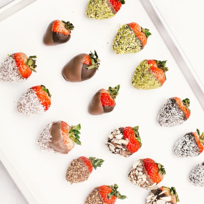 chocolate covered strawberries on tray