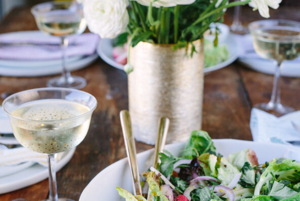 salad and champagne