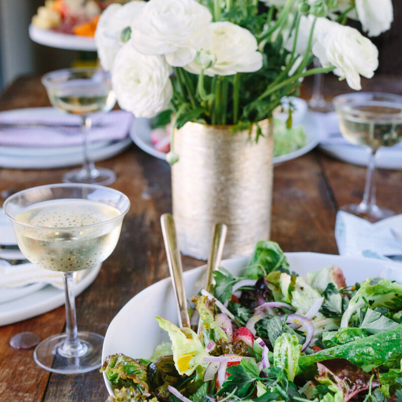 salad and champagne