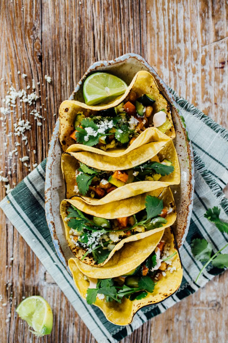 Roasted Veggie Tacos with Chipotle Mayo - Camille Styles