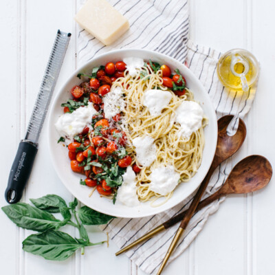 This mozzarella & tomato pasta recipe is my easy go-to weeknight dinner!