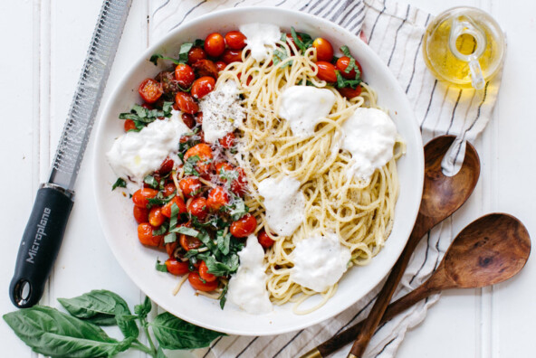 This mozzarella & tomato pasta recipe is my easy go-to weeknight dinner!
