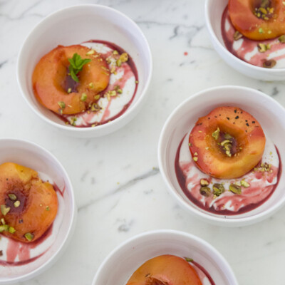 Rosé poached peaches recipe