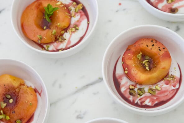 Rosé poached peaches recipe