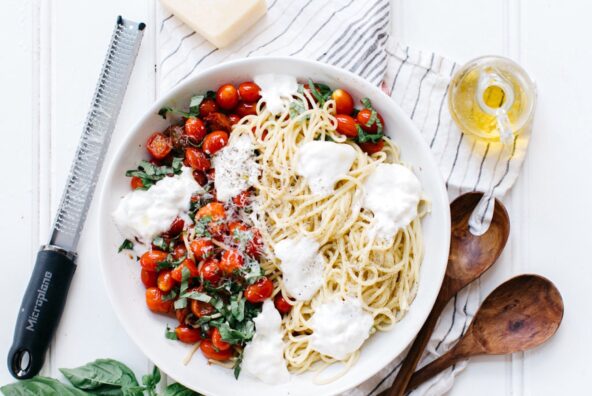 summer spaghetti with roasted tomatoes