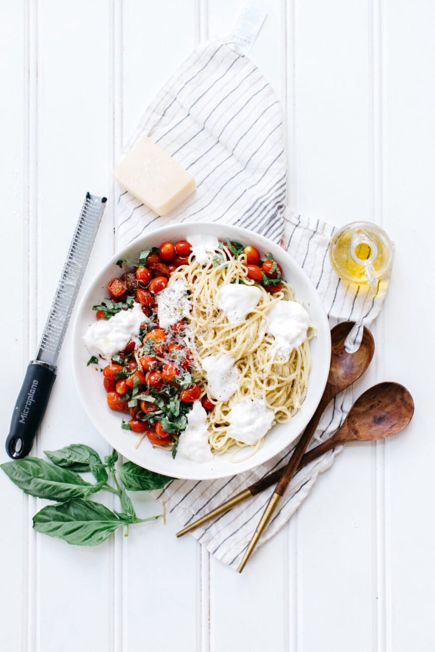 summer spaghetti with roasted tomatoes