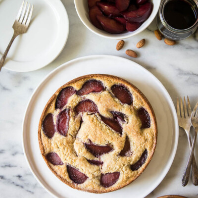 wine poached plum & almond cake - YUM!