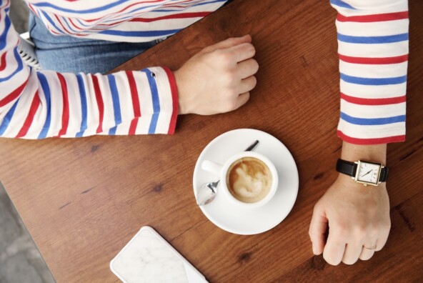 espresso and a striped shirt