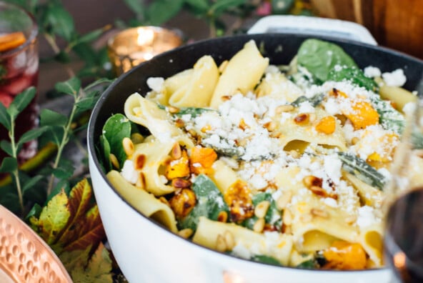 butternut squash pasta with spinach and goat cheese