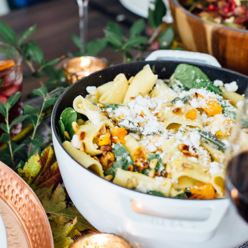 butternut squash pasta with spinach and goat cheese