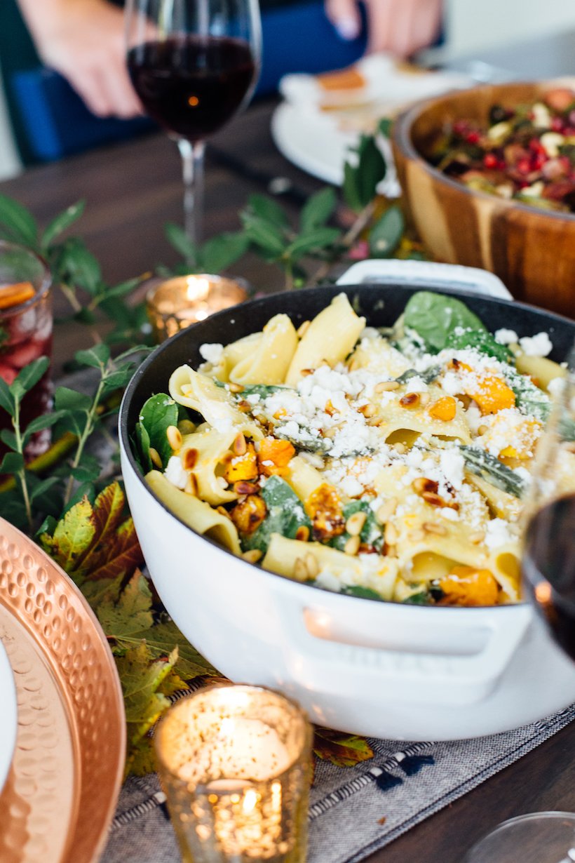 butternut squash pasta with spinach and goat cheese