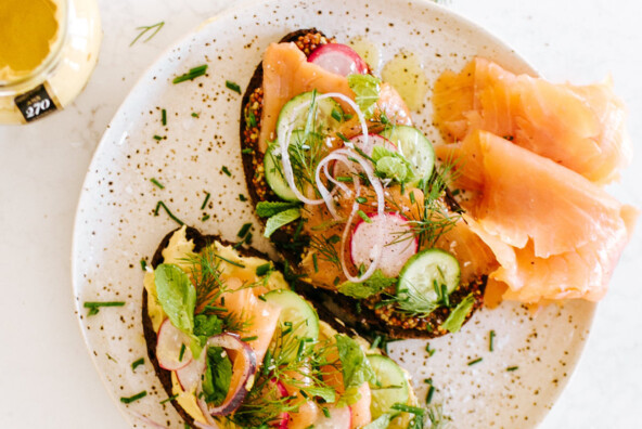 These smoked salmon and mustard toasts are the perfect holiday party appetizer!