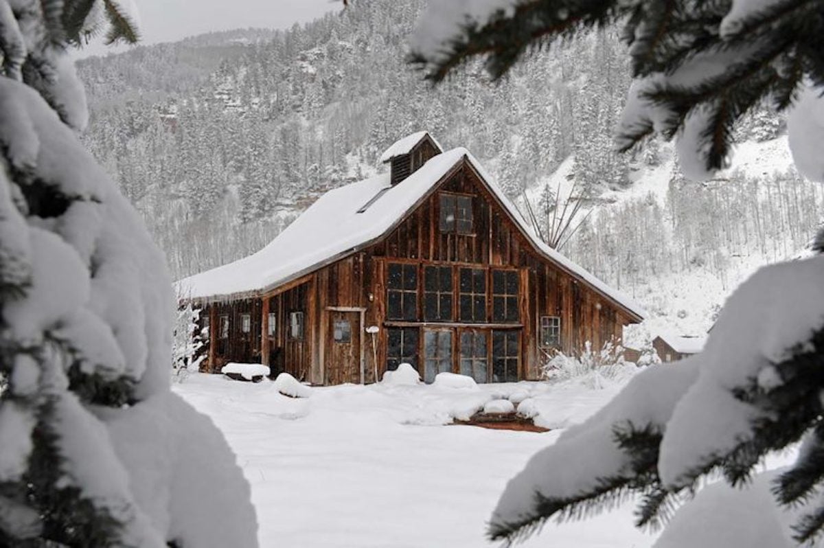winter ski lodge snow covered cabin