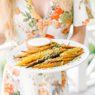 Recipe for Rainbow Carrots with Yogurt & Pistachios