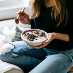 berry yogurt and smoothie swirled bowl