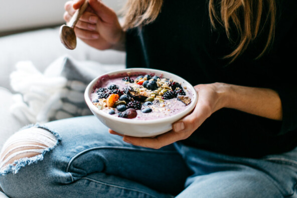 berry yogurt and smoothie swirled bowl