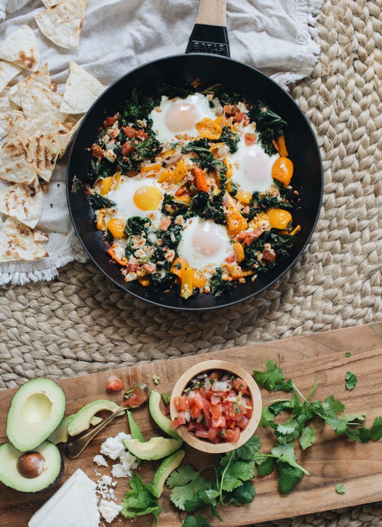 Spicy Mexican Baked Eggs with Queso Fresco & Avocado