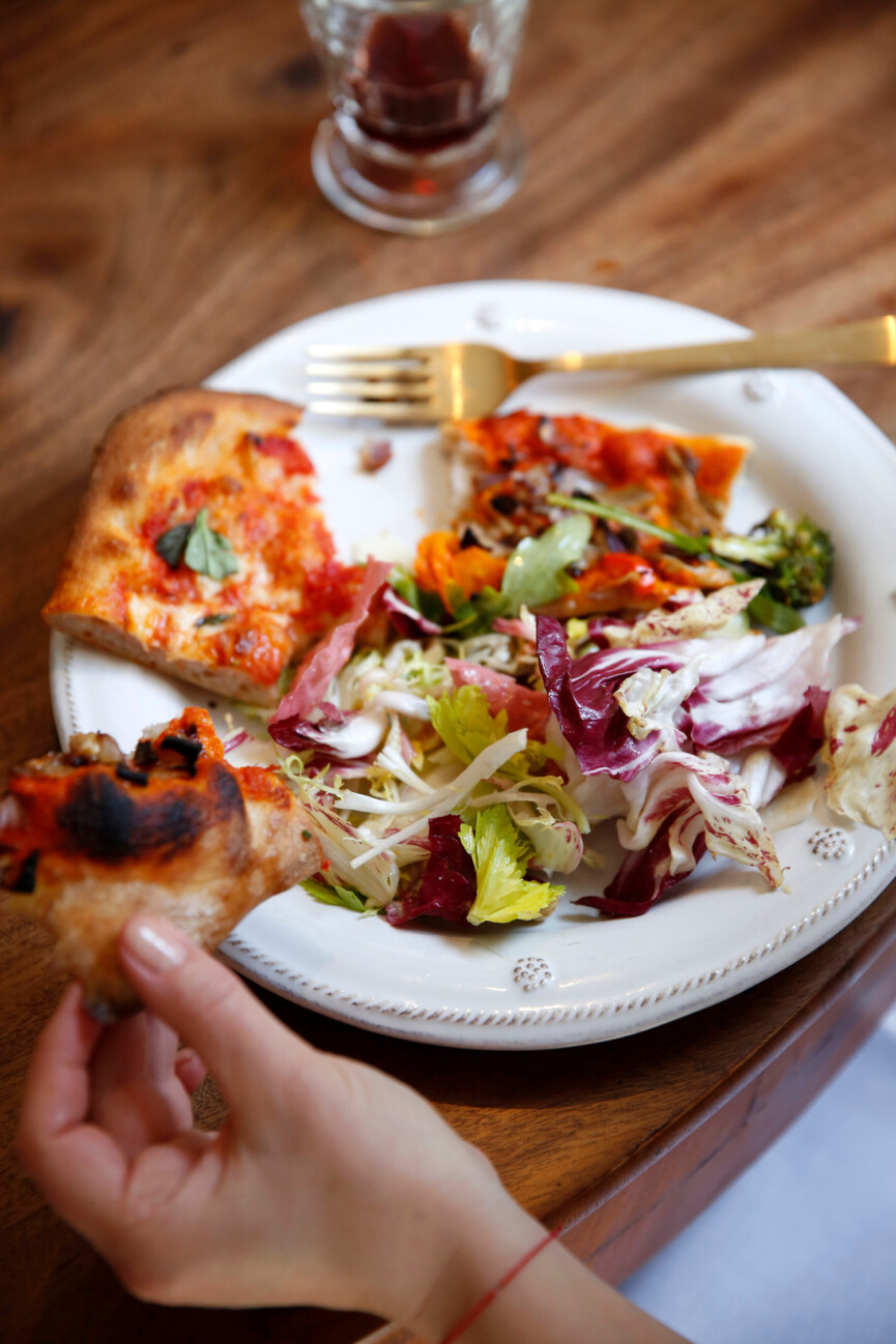chicory salad on veggie pizza