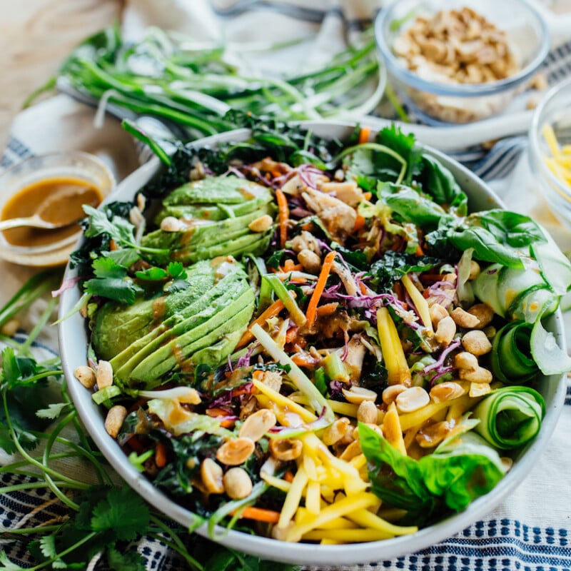 Thai Chicken Salad with Spicy Peanut Sauce - my go-to easy dinner recipe this summer!