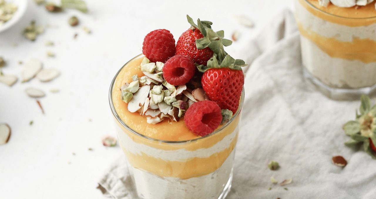 easy mango curd puree and rice pudding parfaits | This Brown Kitchen