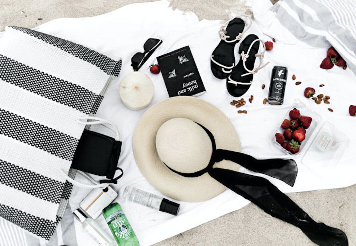 picnic bag with snacks and beach essentials