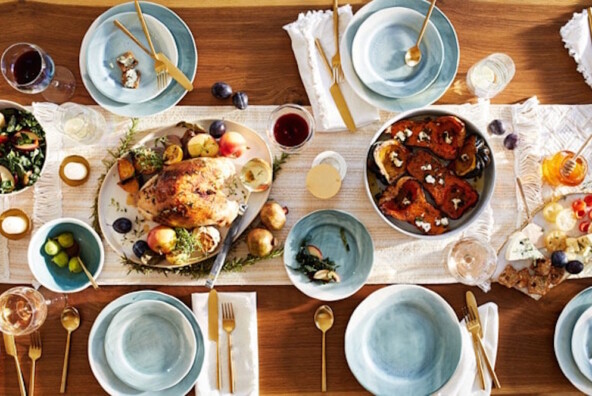 blue tablescape for thanksgiving