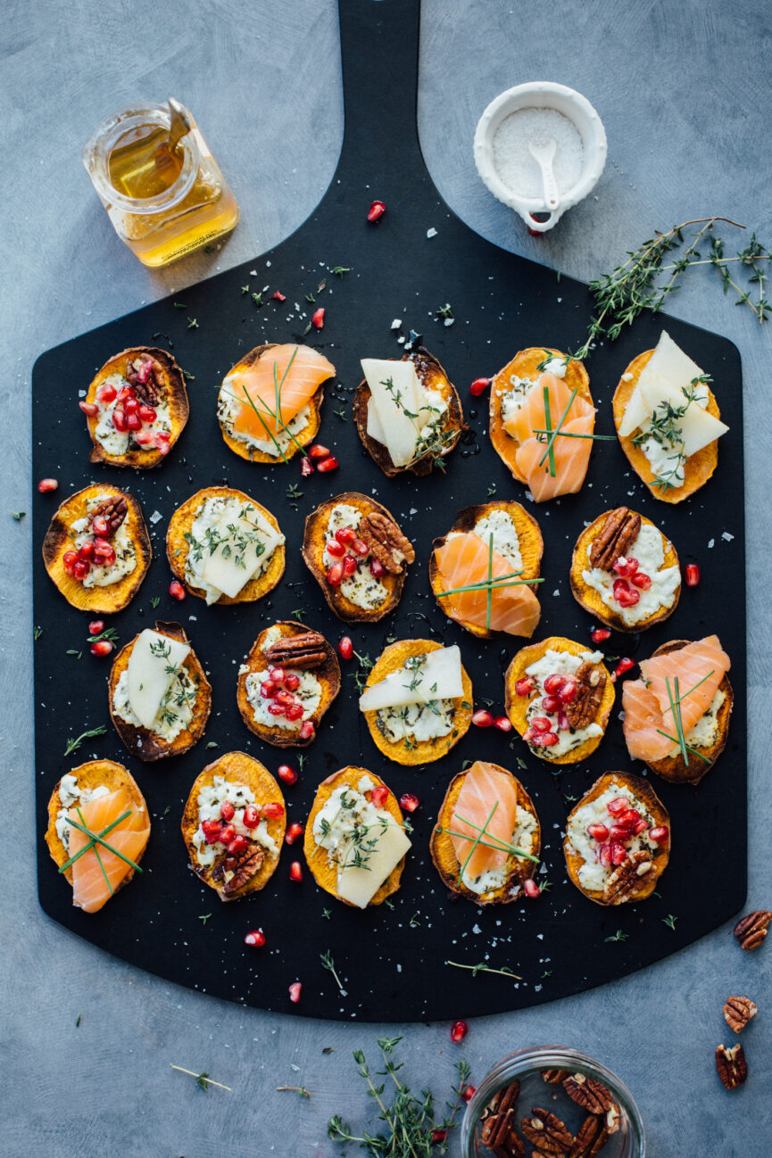 sweet potato crostini on serving board