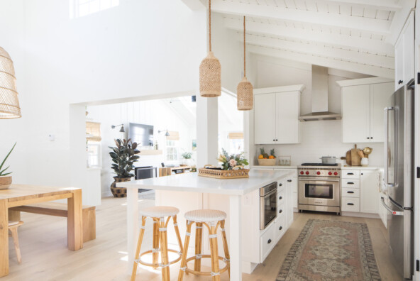 classic white kitchen with bohemian touches