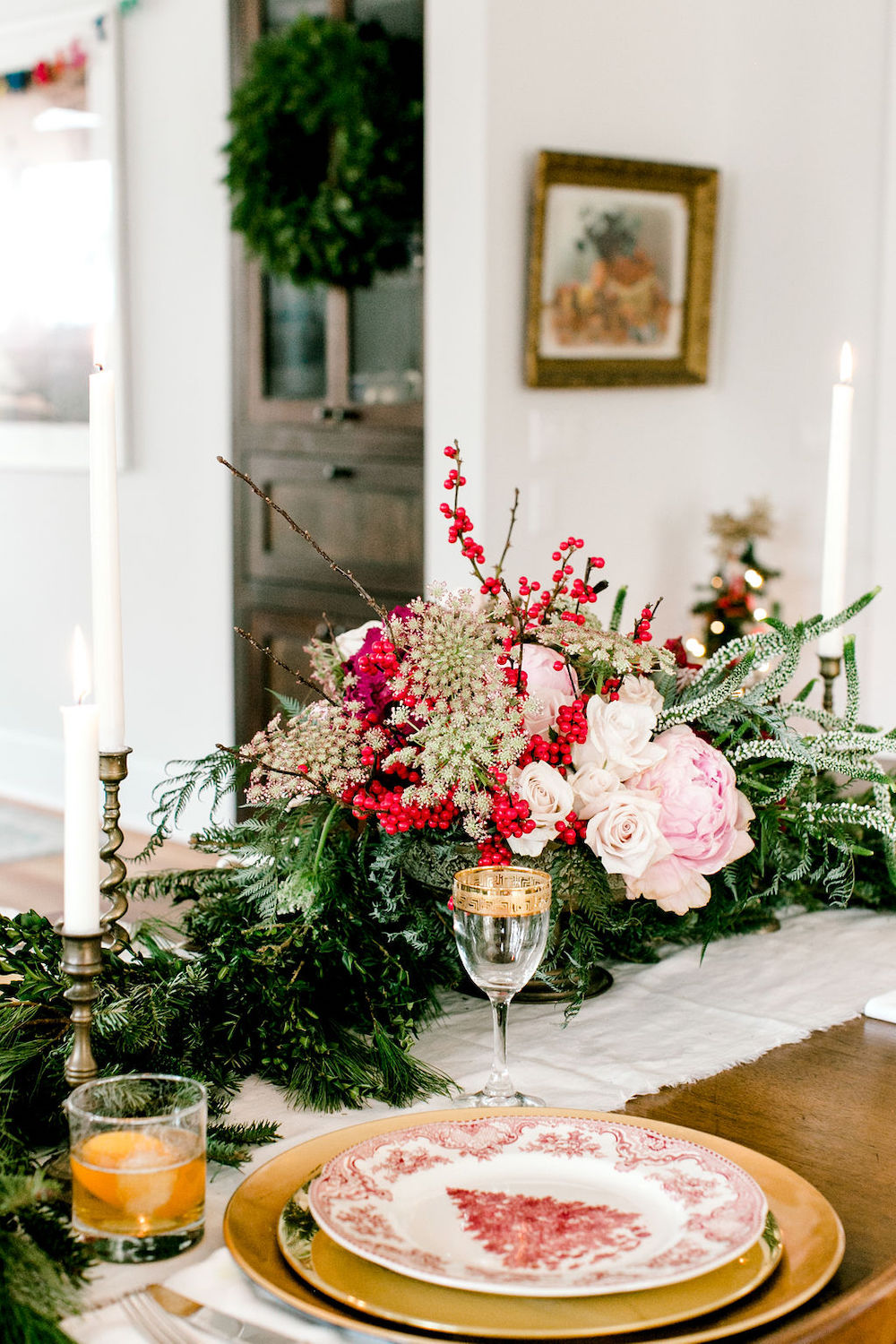 gorgeous floral holiday centerpiece