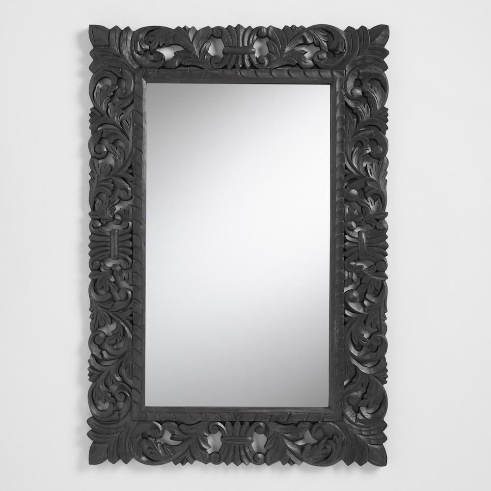 black carved rectangular mirror