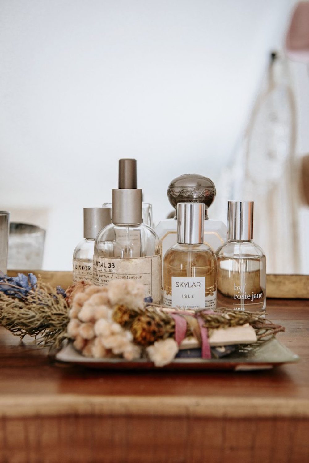 le labo santal, perfumes, vanity, organized makeup